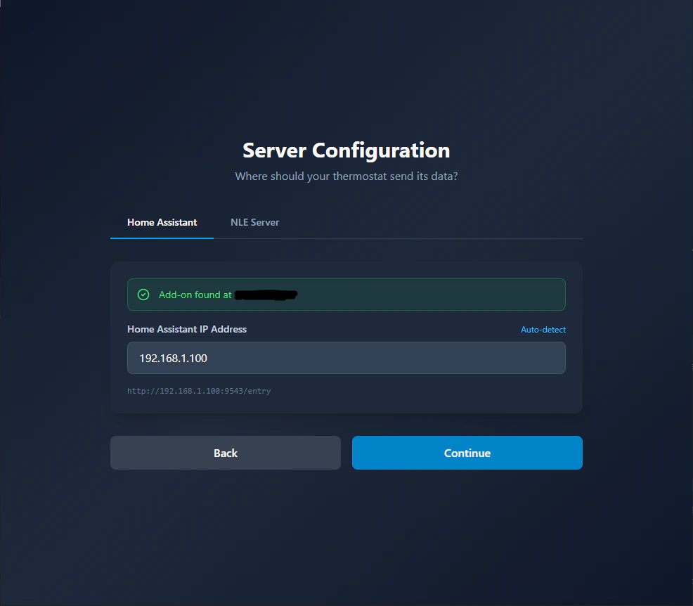 Server Configuration — Home Assistant auto-detected