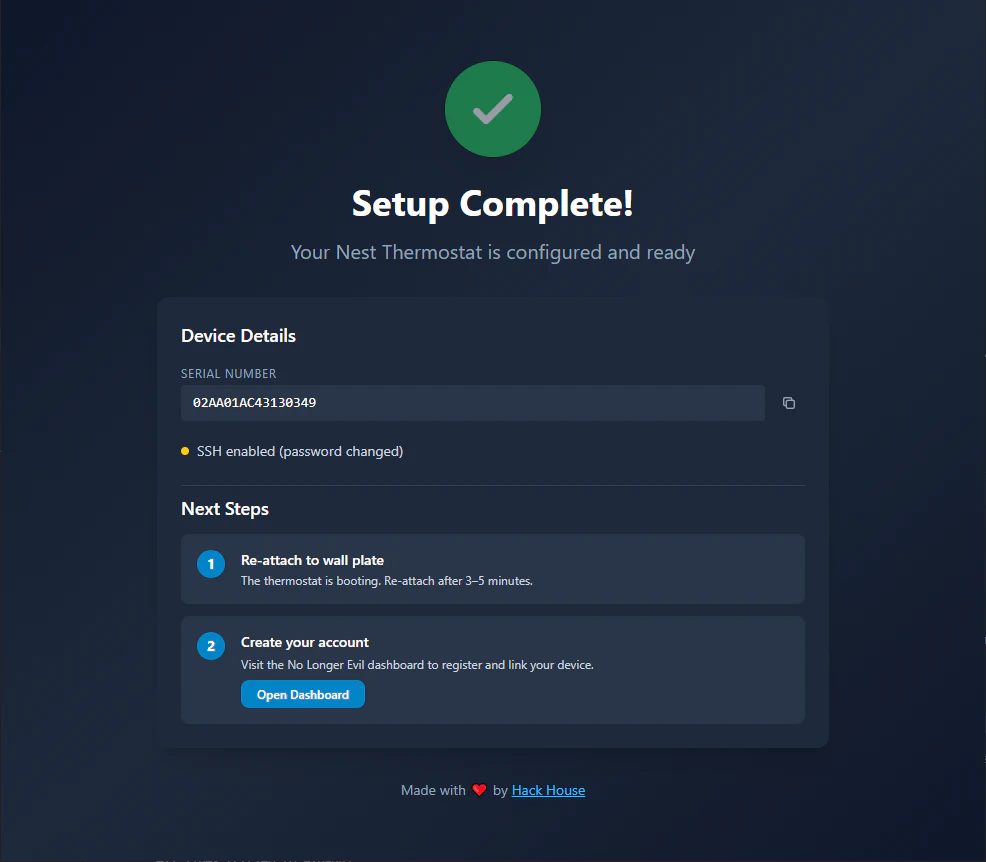 Setup Complete — verify the Server URL field shows your self-hosted address