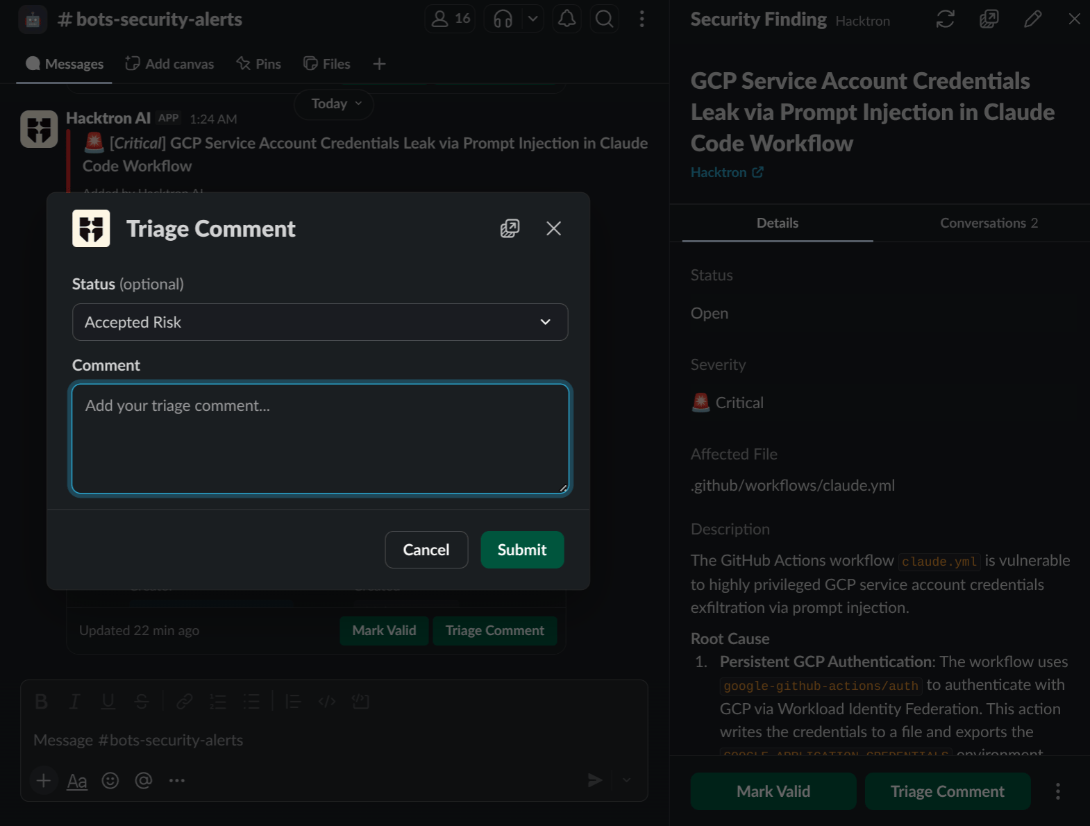Triage comments in Slack