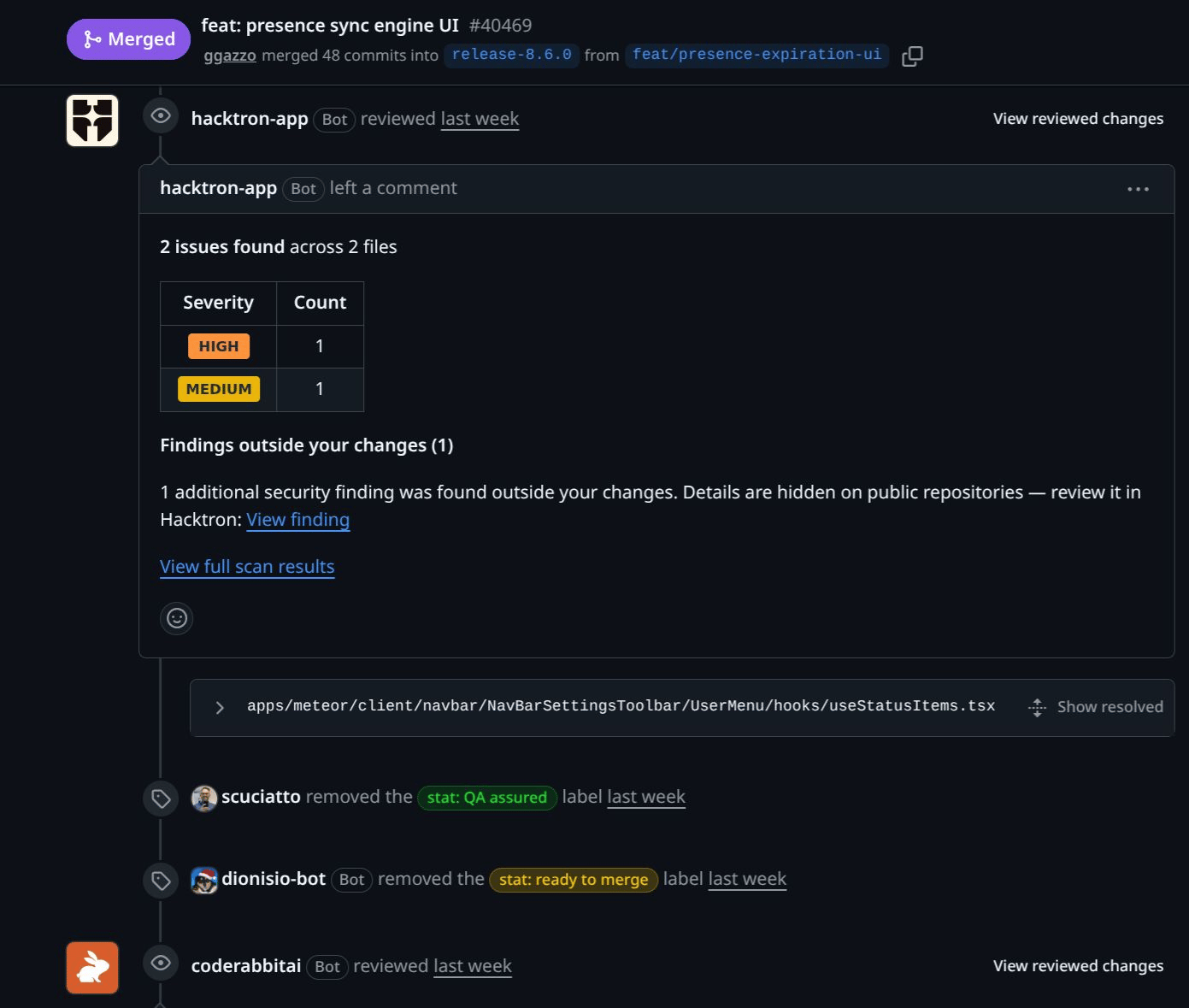Public repository pull request comment with outside-diff finding details hidden