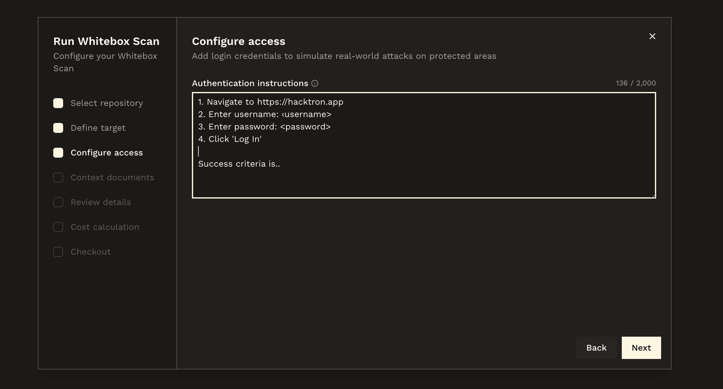 Configure access with login steps and test credentials
