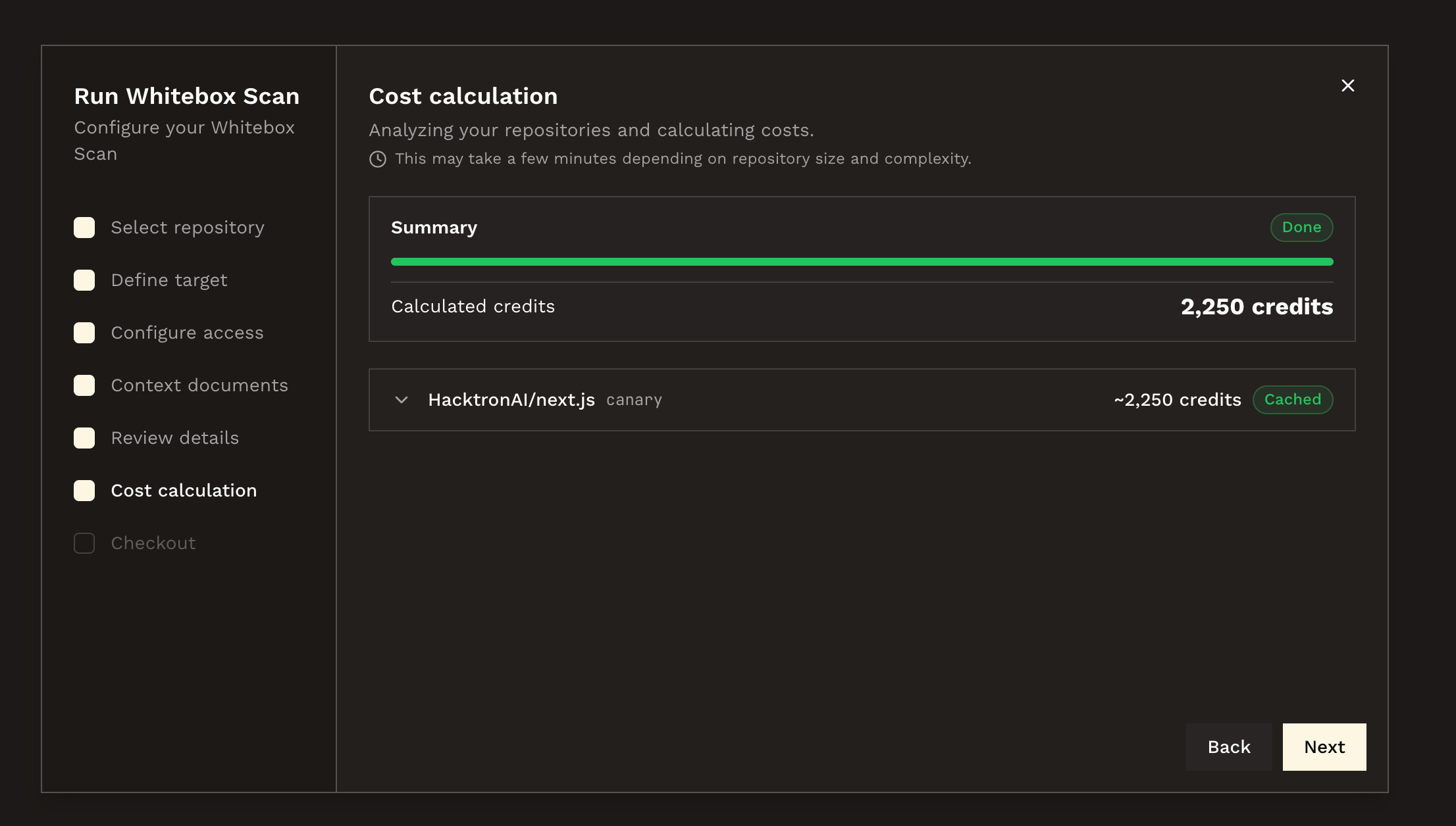 Review the credit summary before starting the scan