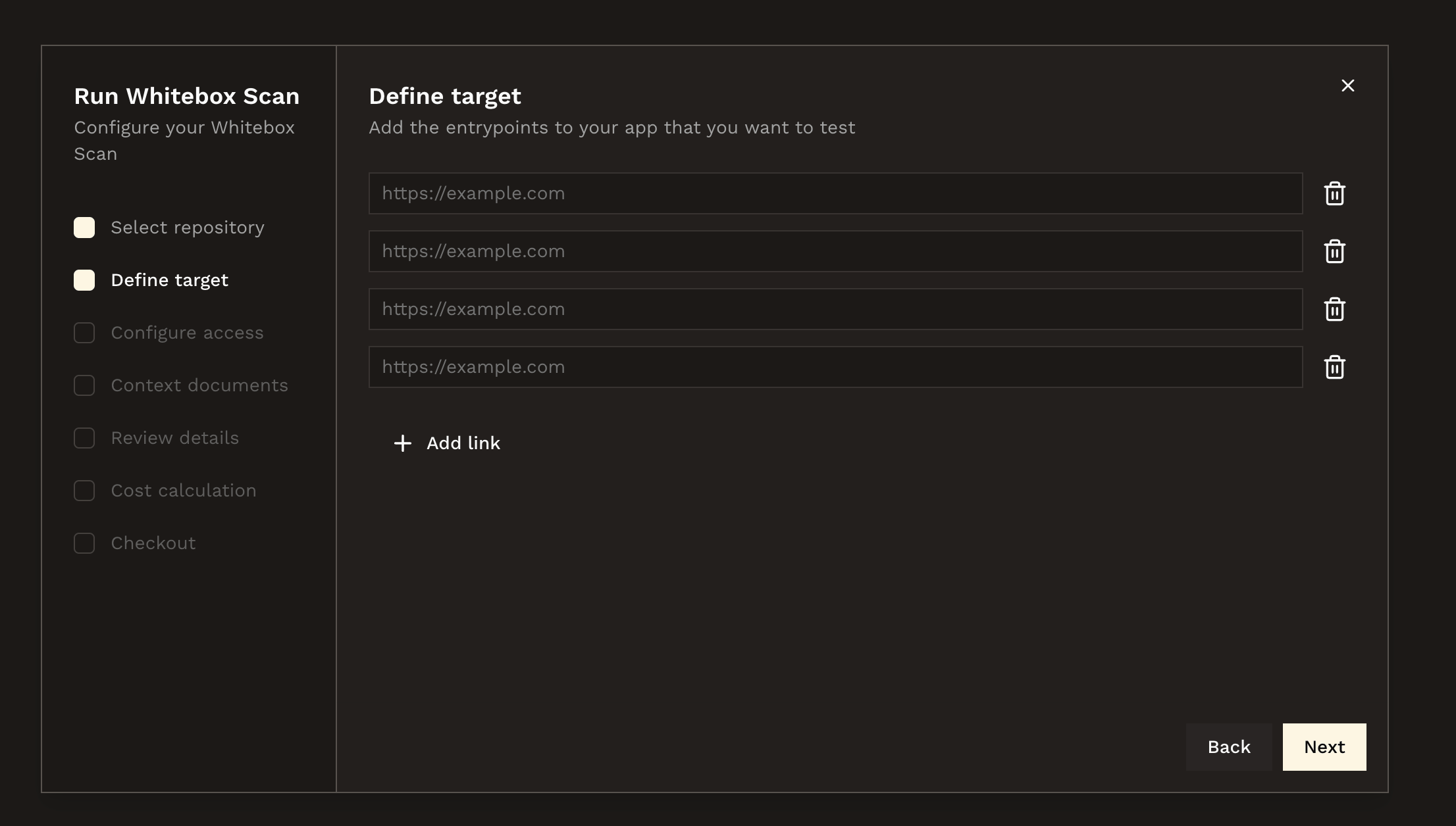 Define target URLs and scope for the scan