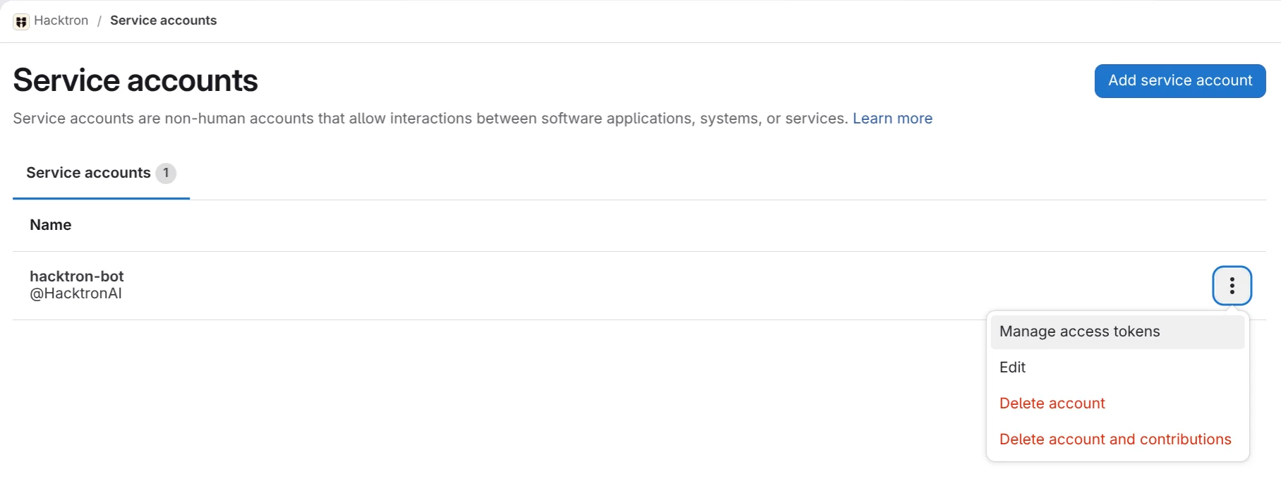 Manage Service Account Tokens