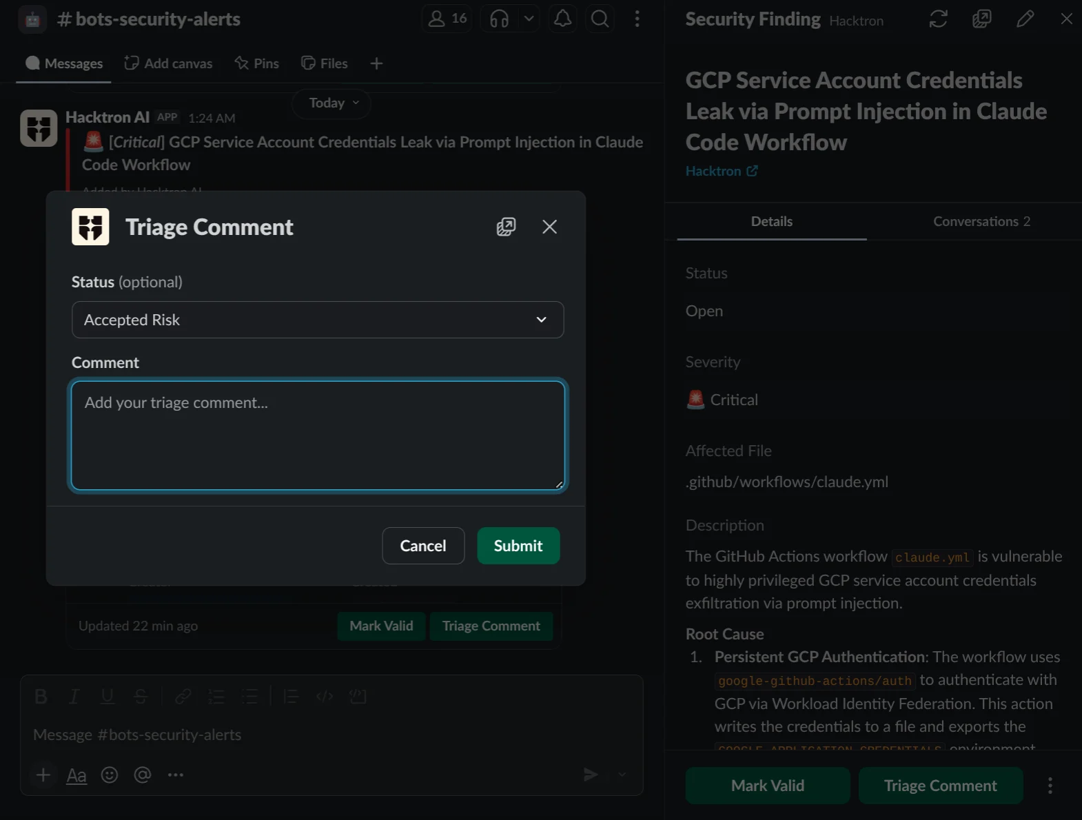 Triage comments in Slack