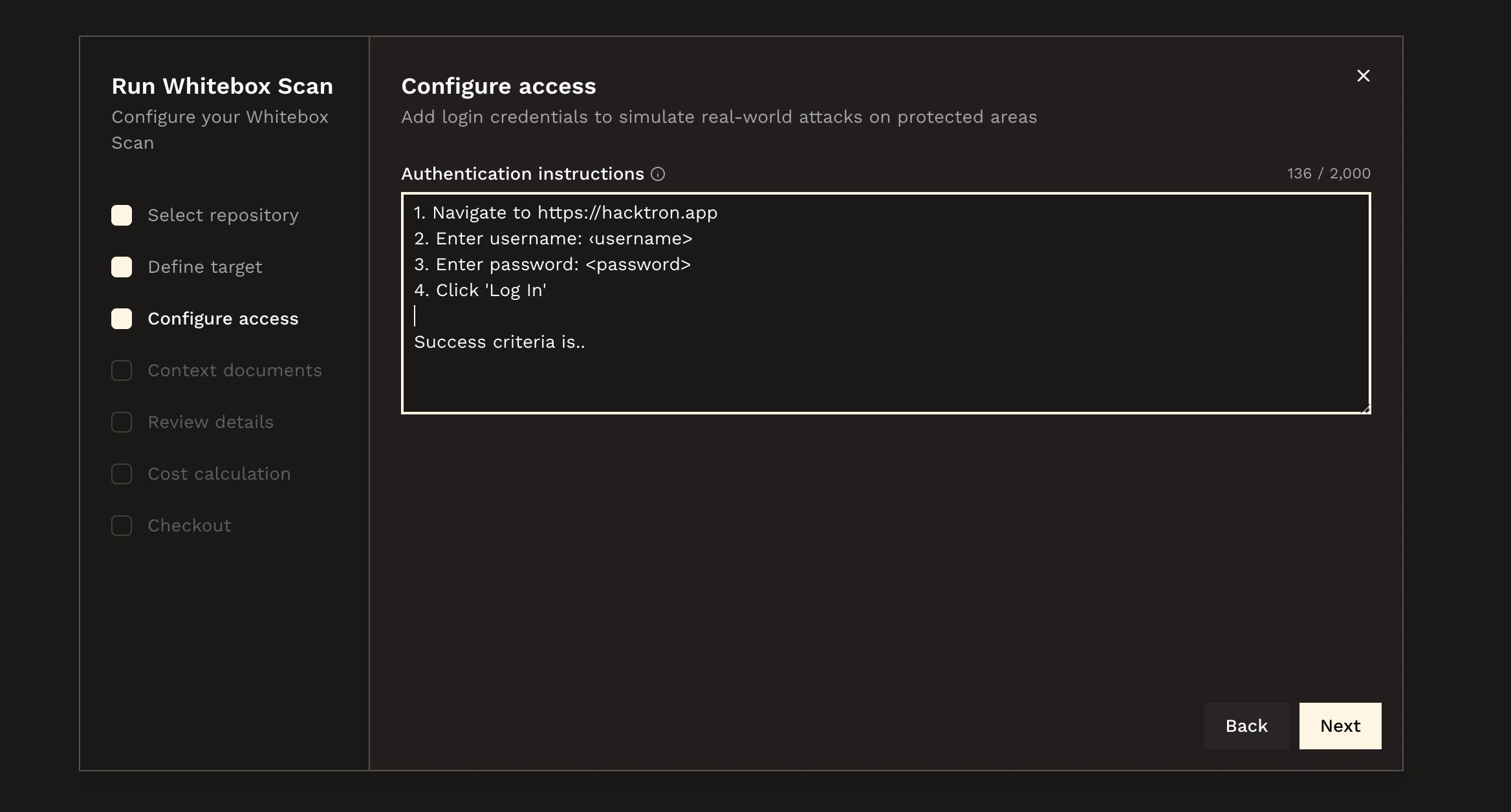 Configure access with login steps and test credentials