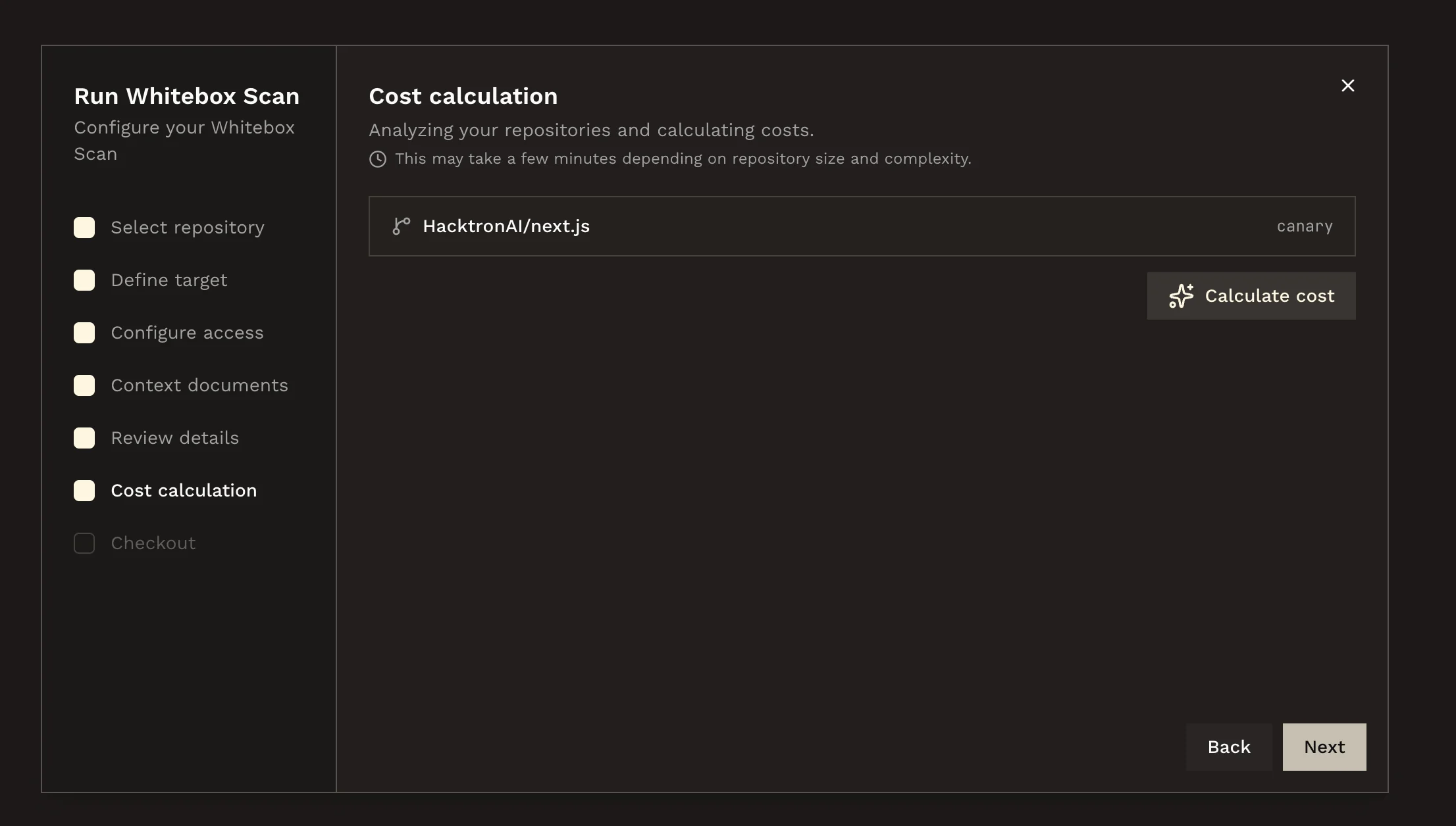 Run the credit cost estimate for the scan