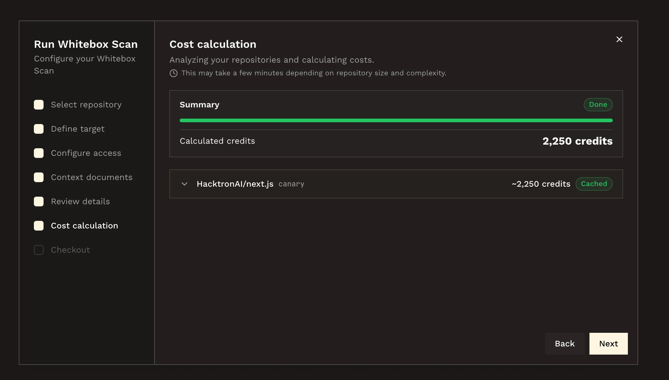 Review the credit summary before starting the scan