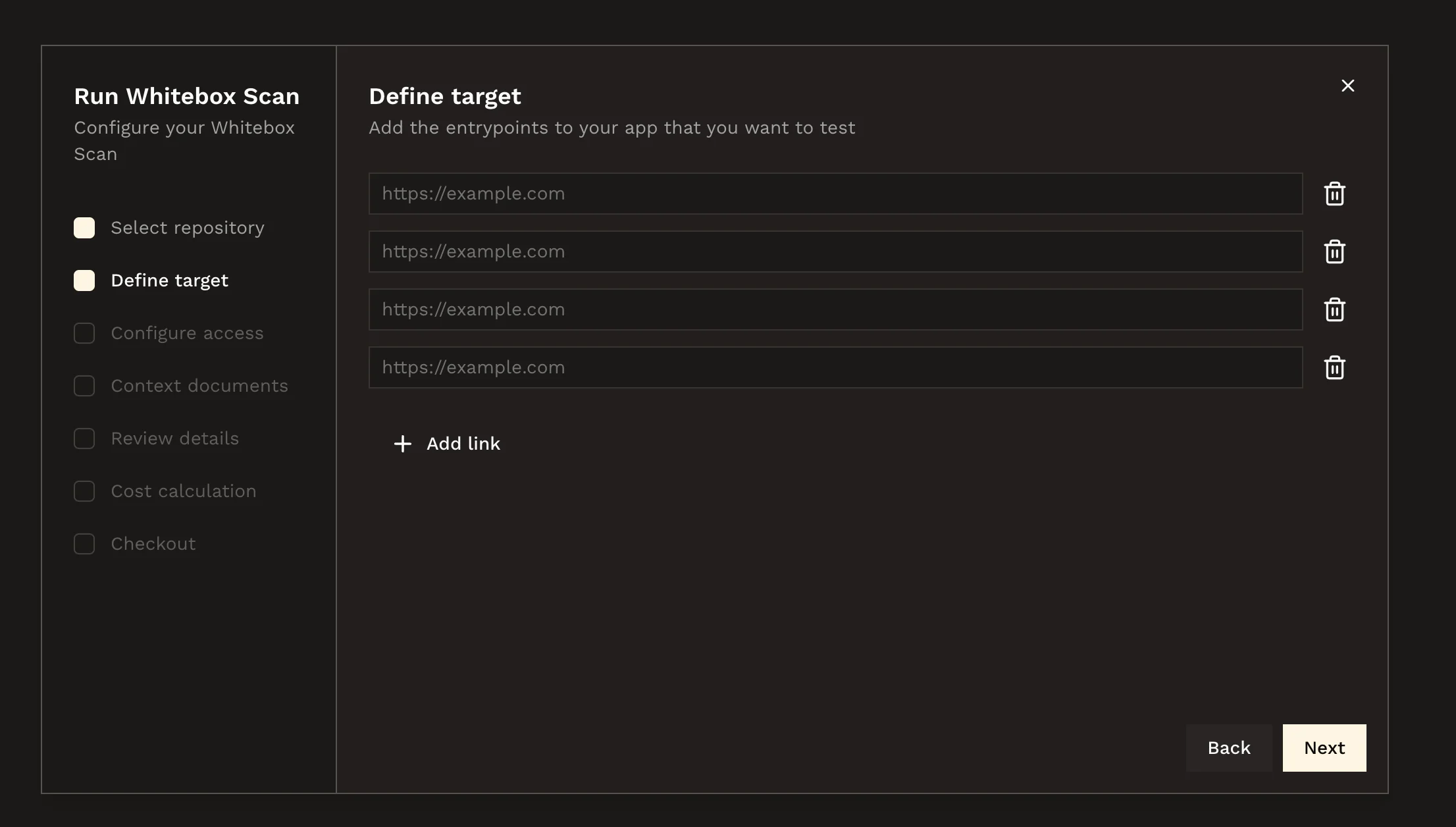 Define target URLs and scope for the scan