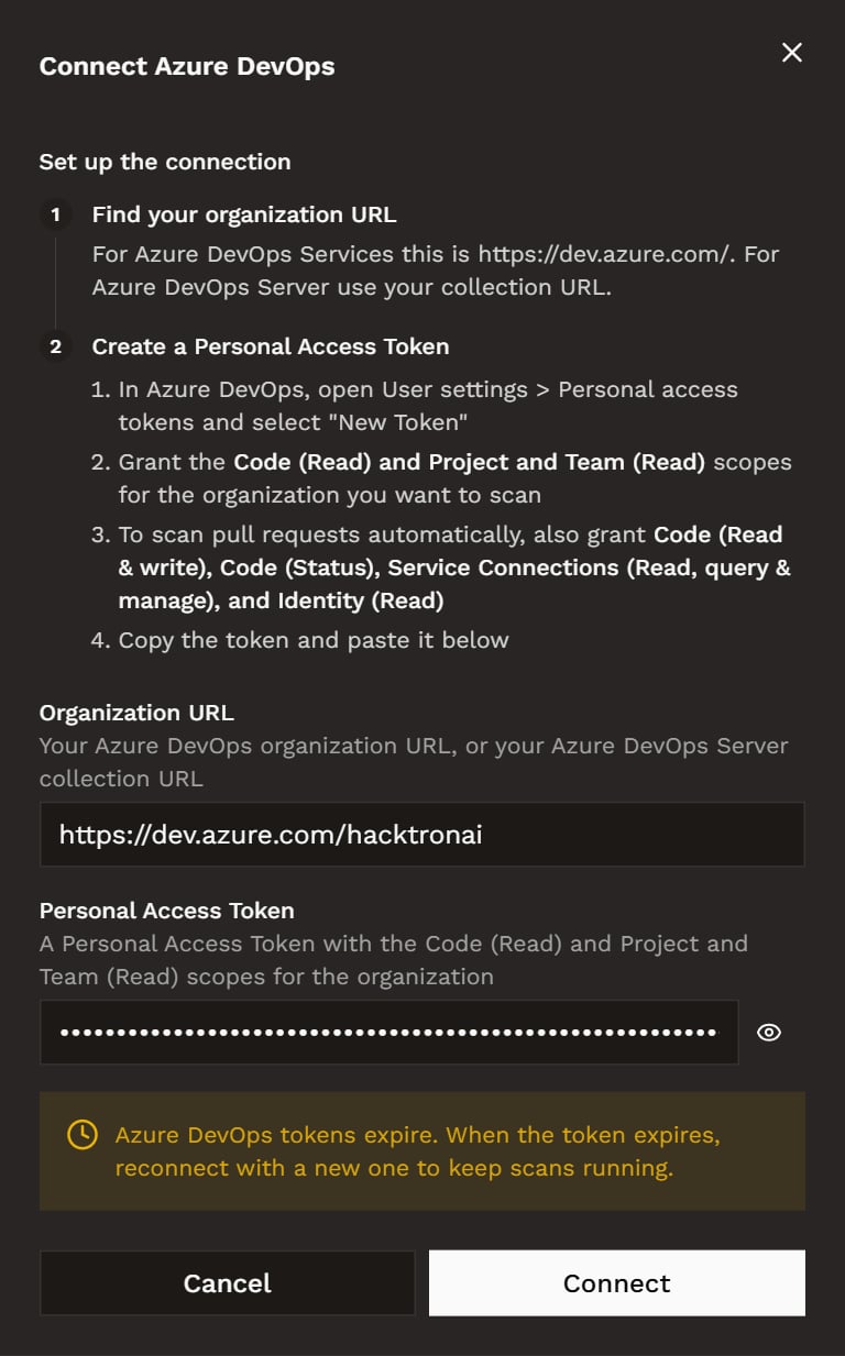 Azure DevOps Integration Connect Step