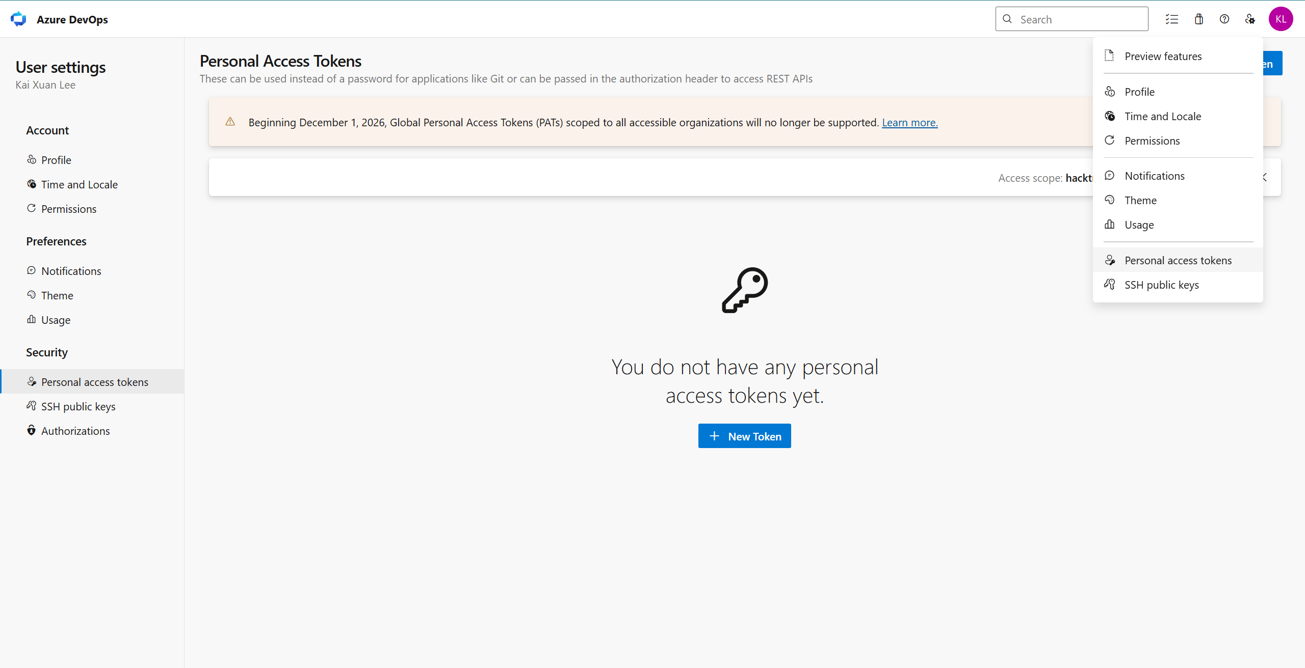 Azure DevOps Personal Access Tokens
