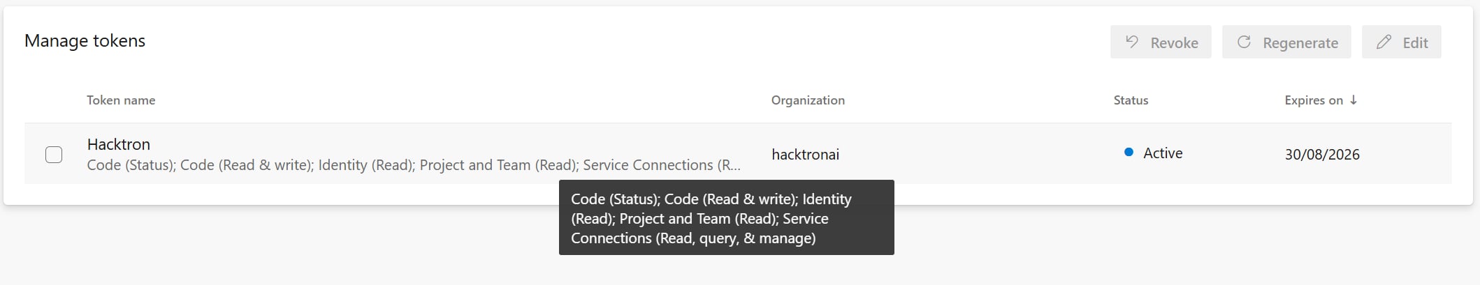 Azure DevOps Token Scopes