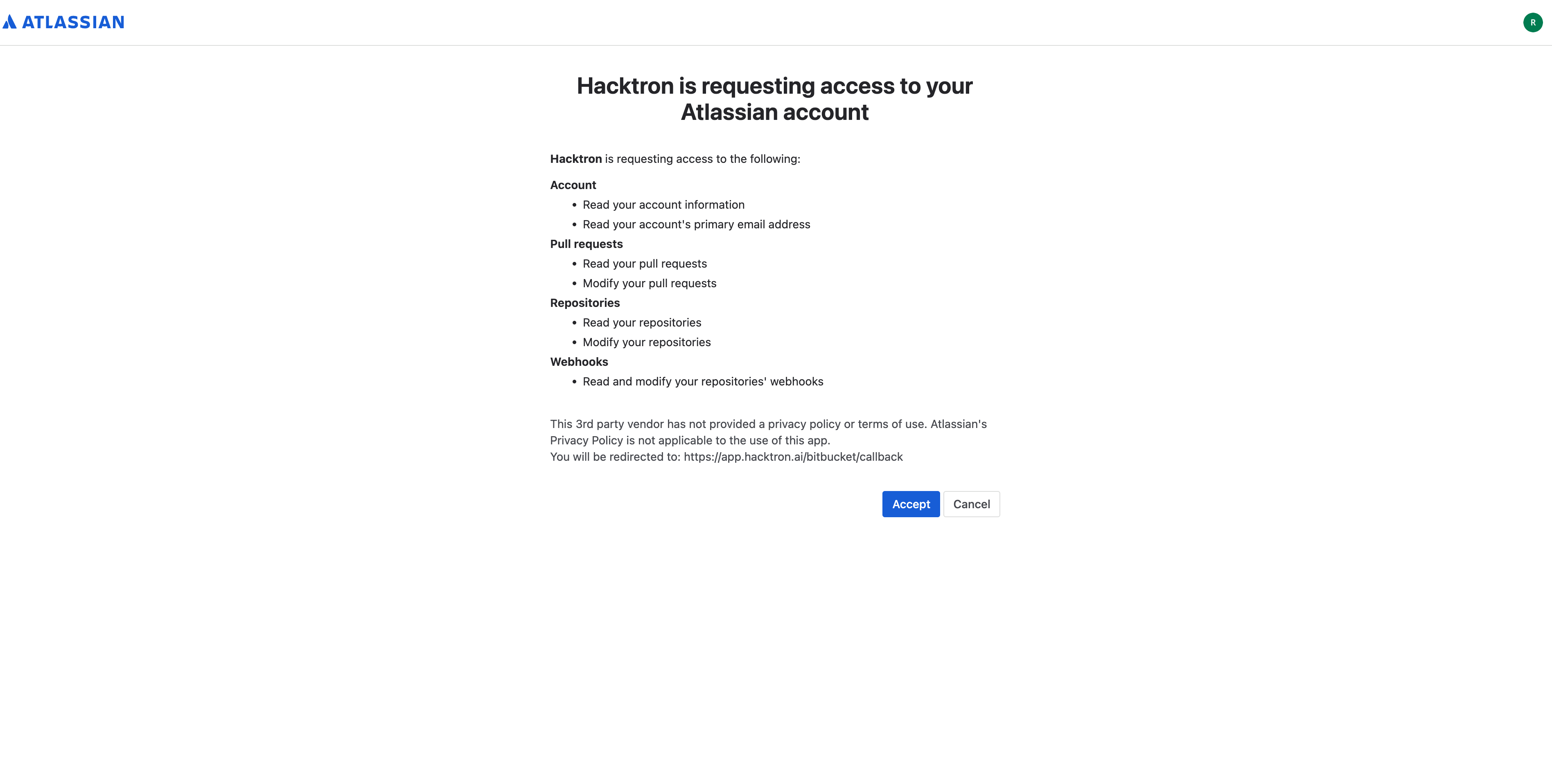 Bitbucket integration authorisation