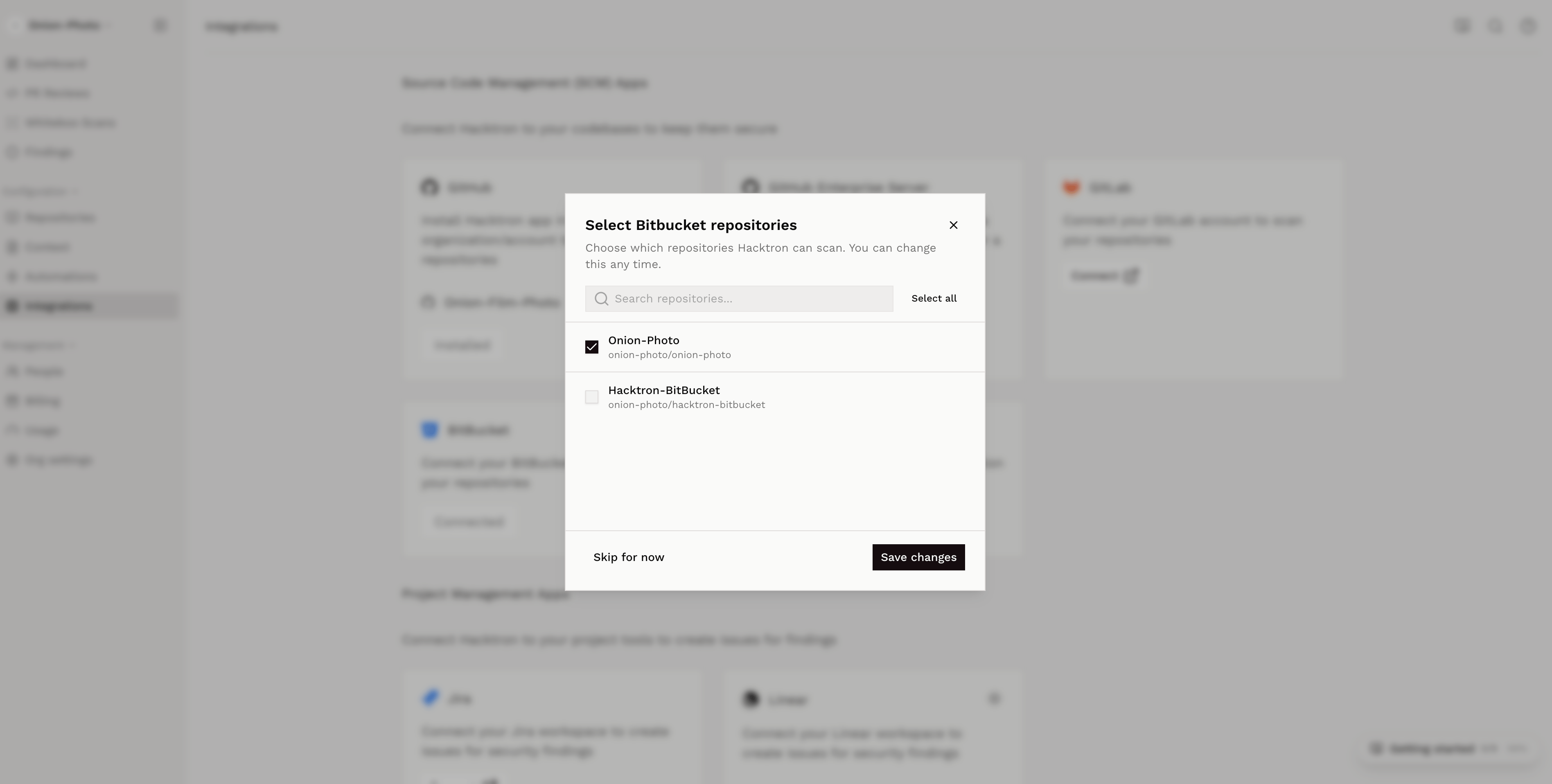 Bitbucket Integration Repo Selection