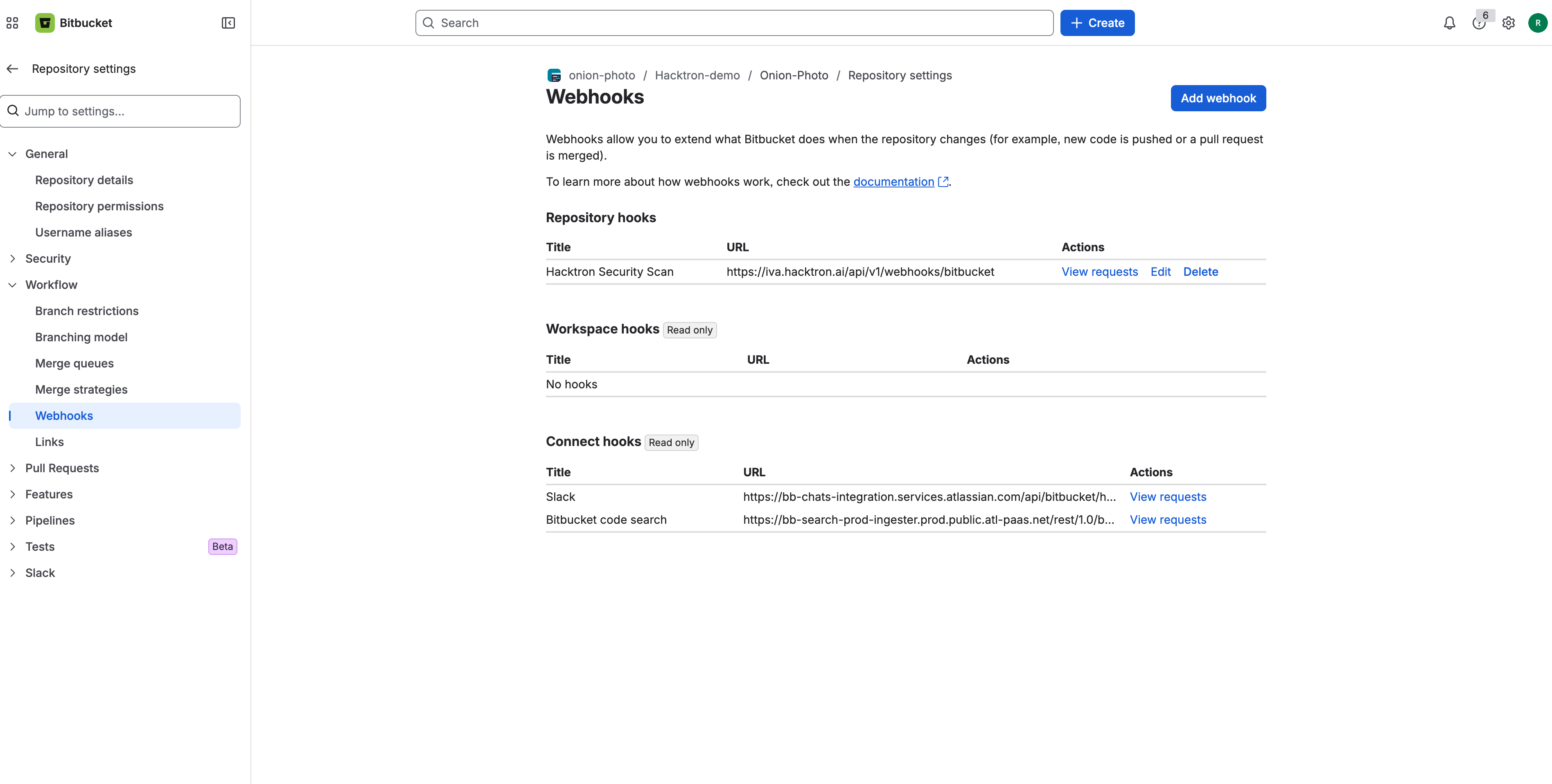 Bitbucket Integration Webhook