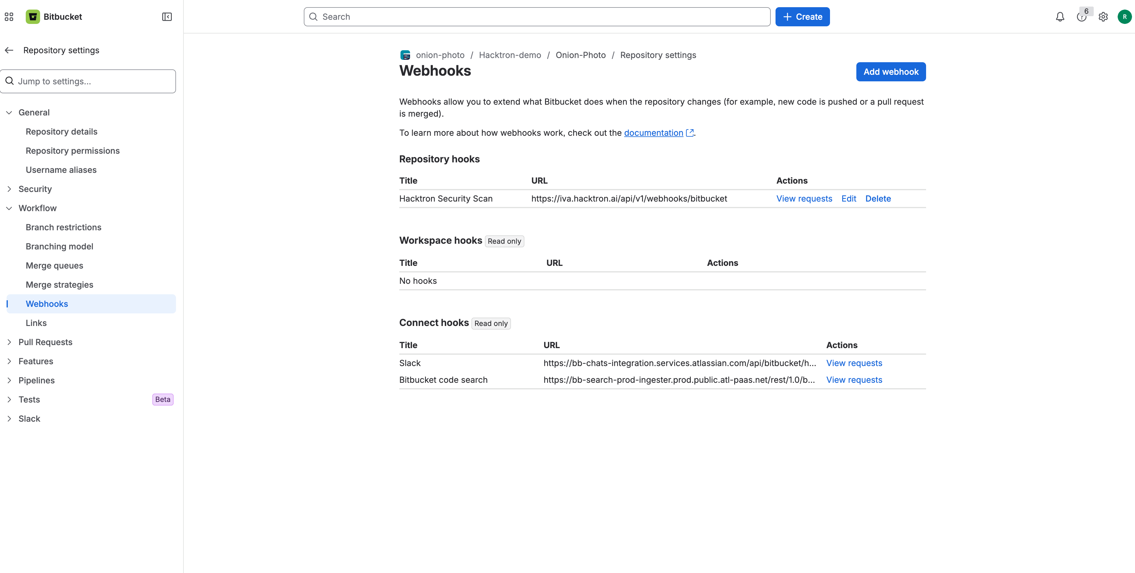 Bitbucket Integration Webhook
