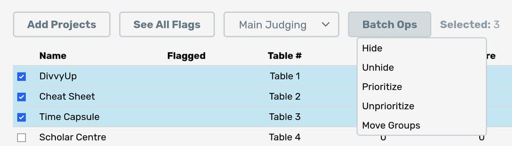 Batch Operations dropdown