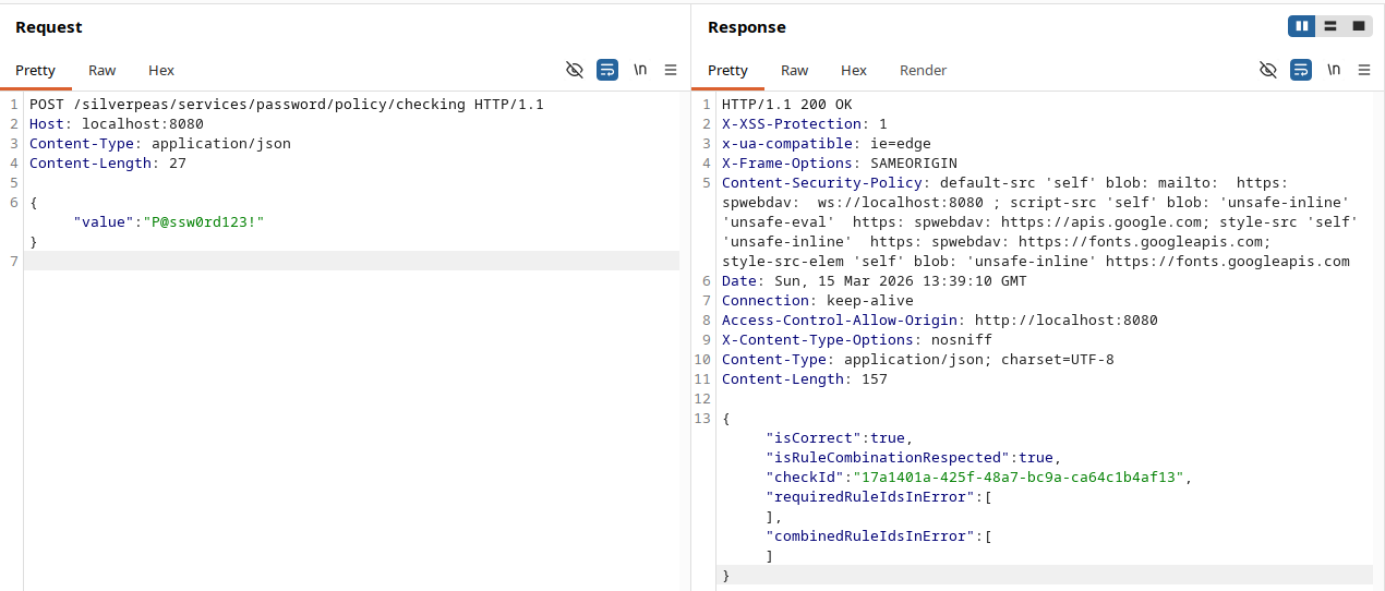 Unauthenticated password-policy request returning a checkId