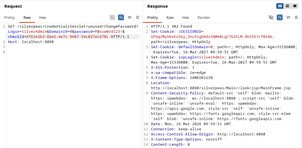 Password reset response setting an authenticated SilverAdmin session
