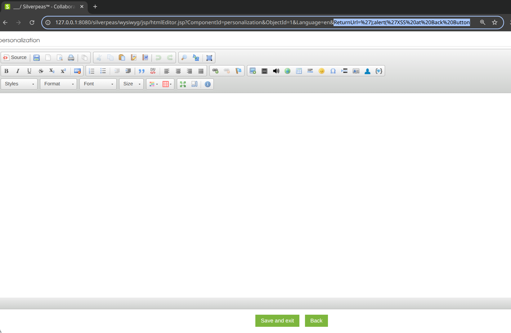 Authenticated request to htmlEditor.jsp containing the ReturnUrl payload