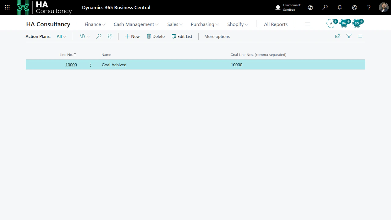 Actions subpage