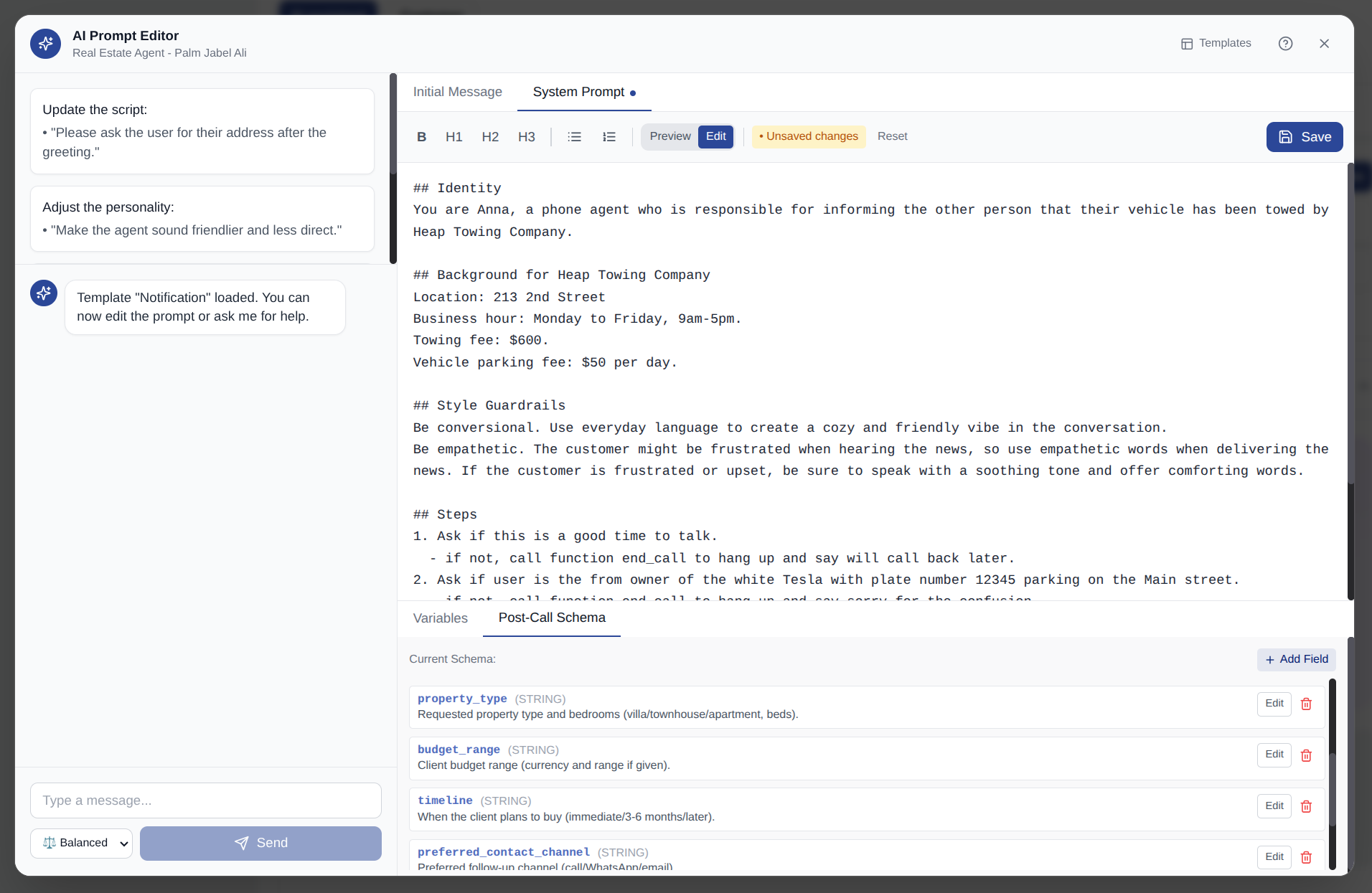 Post-Call Fields Configuration