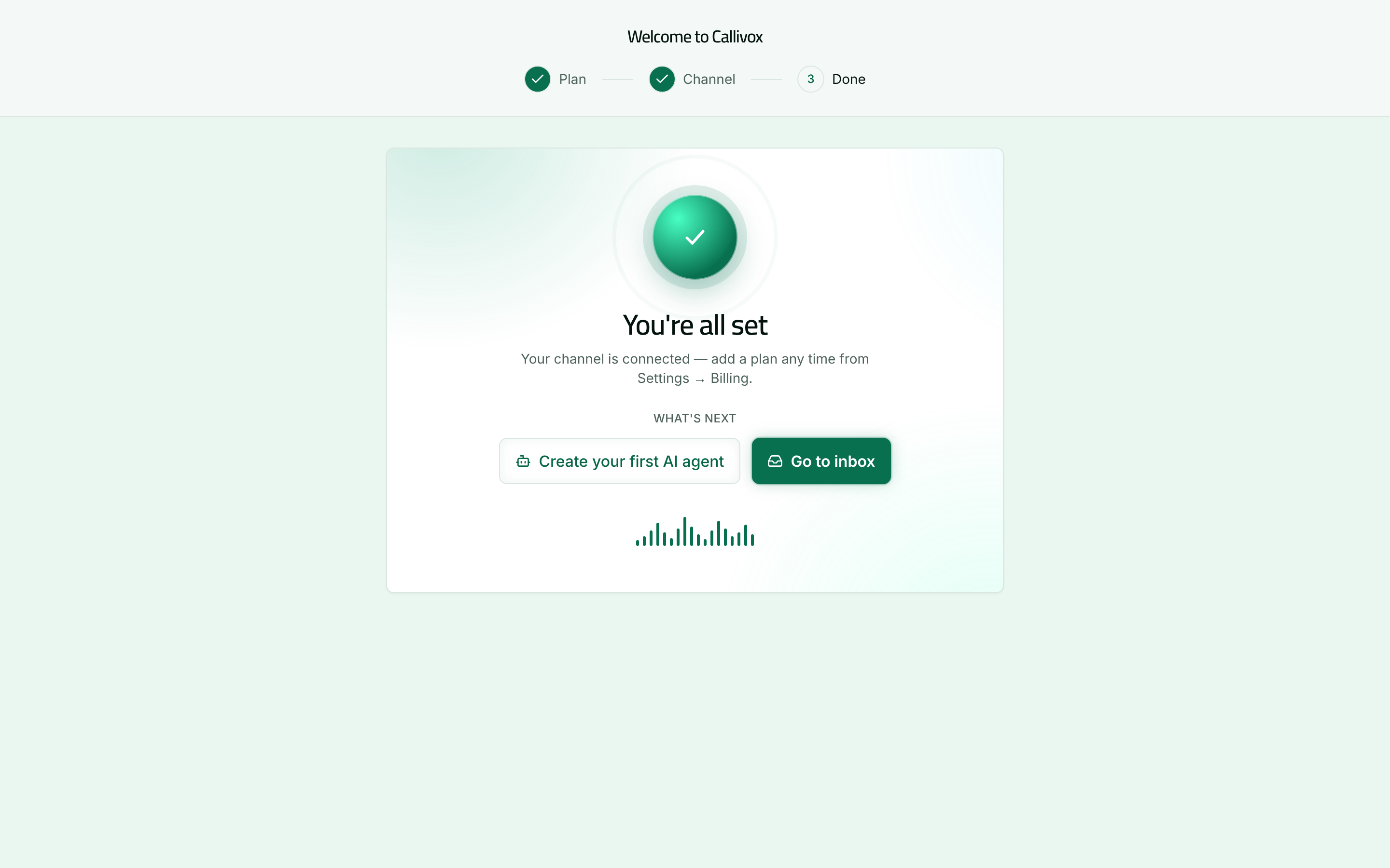 The onboarding completion step confirming setup is finished