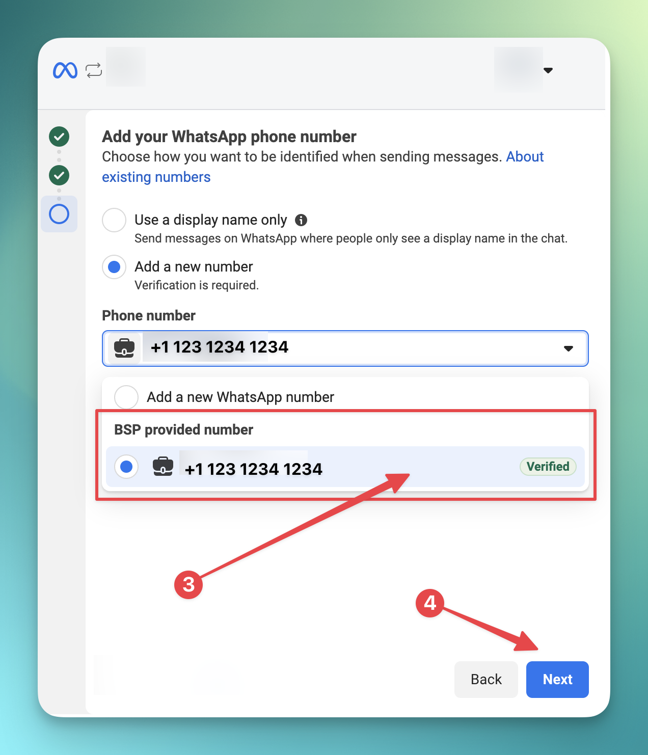 Select your pre-verified number