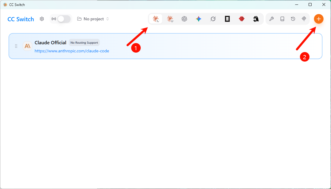 Select Claude Code in CC Switch and add a provider