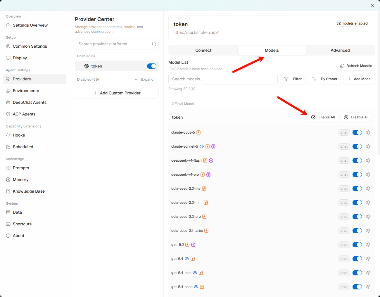 Refresh and enable models