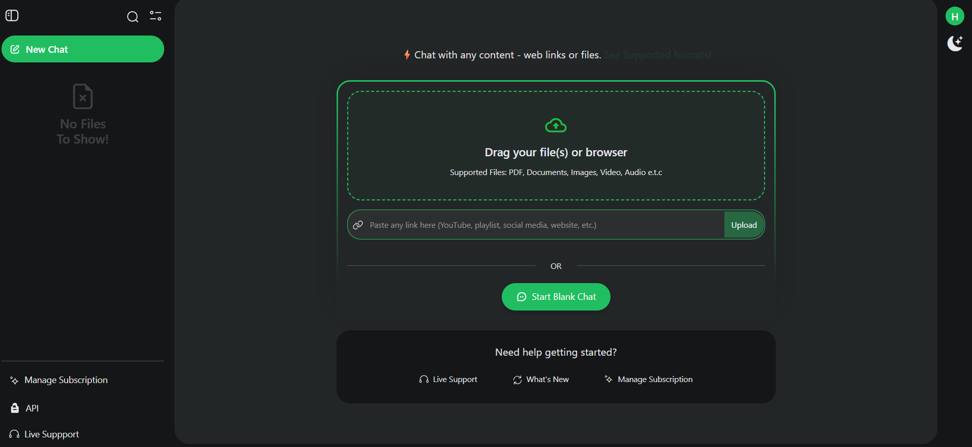 Dashboard with API section highlighted