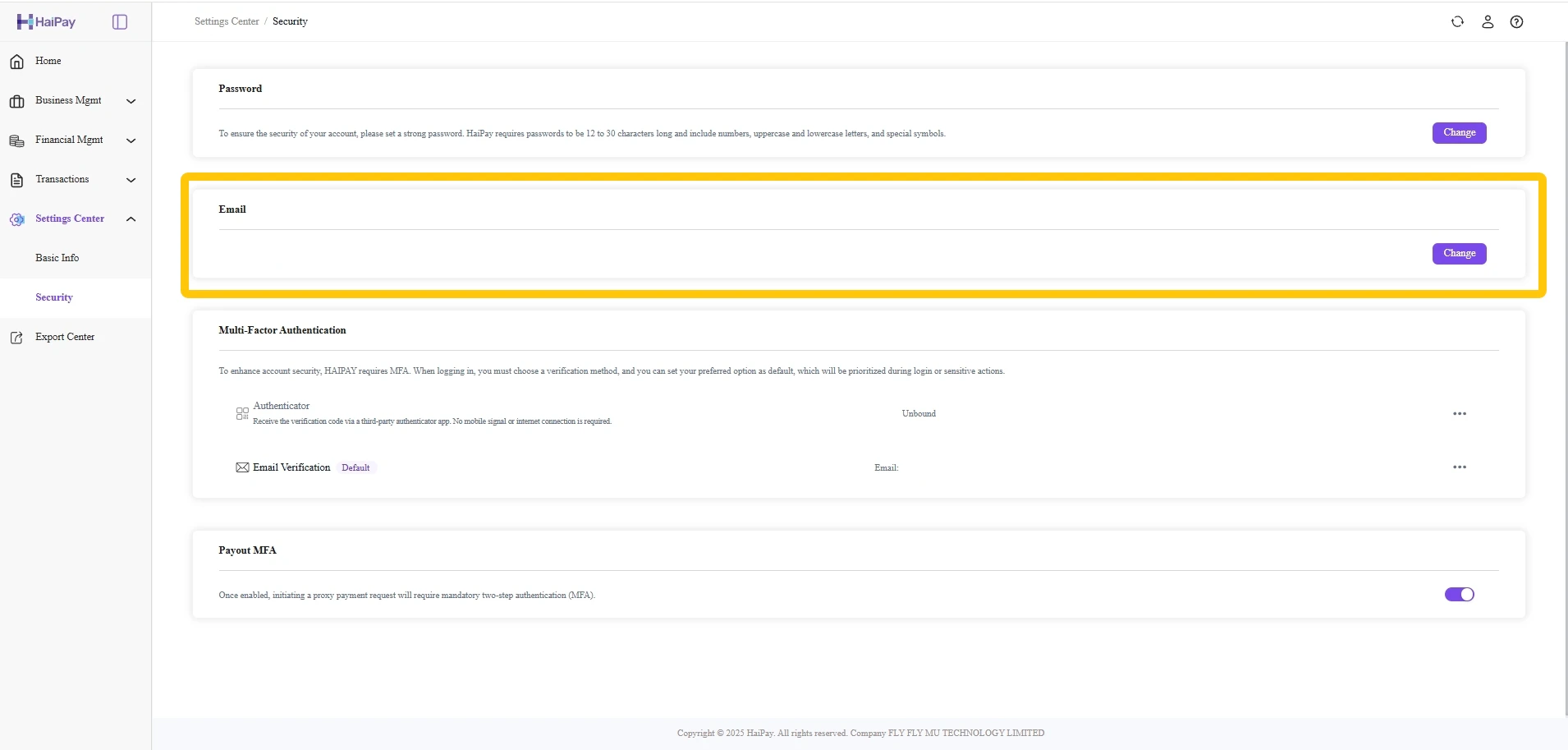 Merchant email binding example
