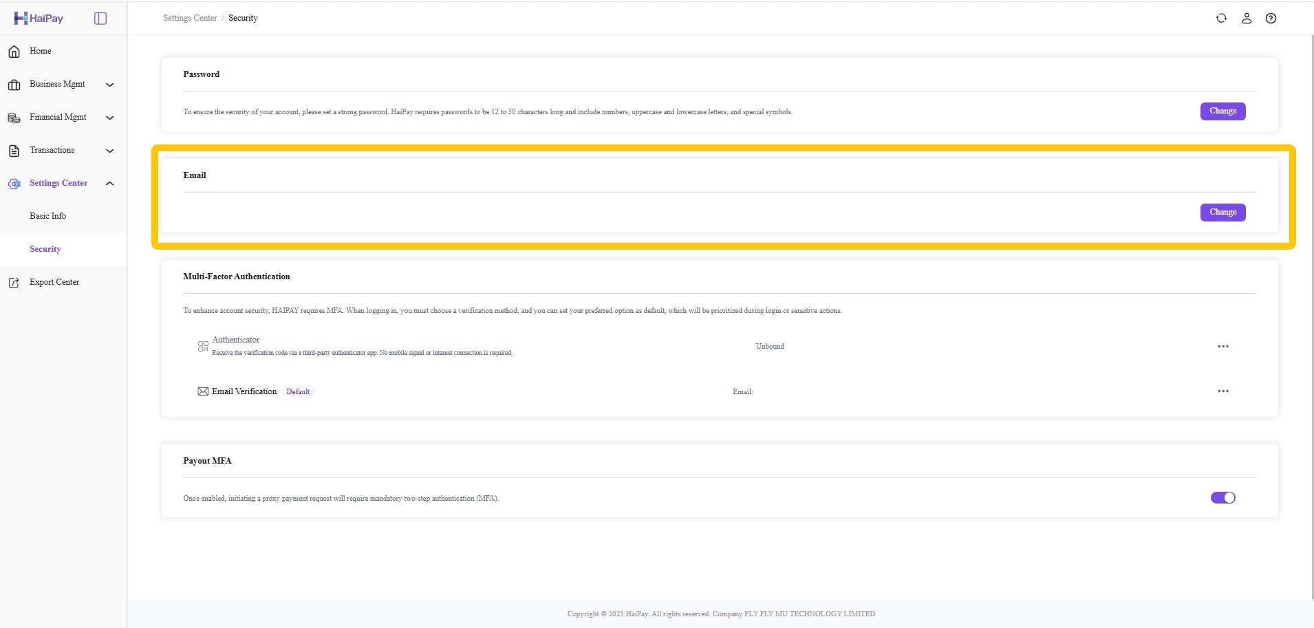 Merchant email binding example
