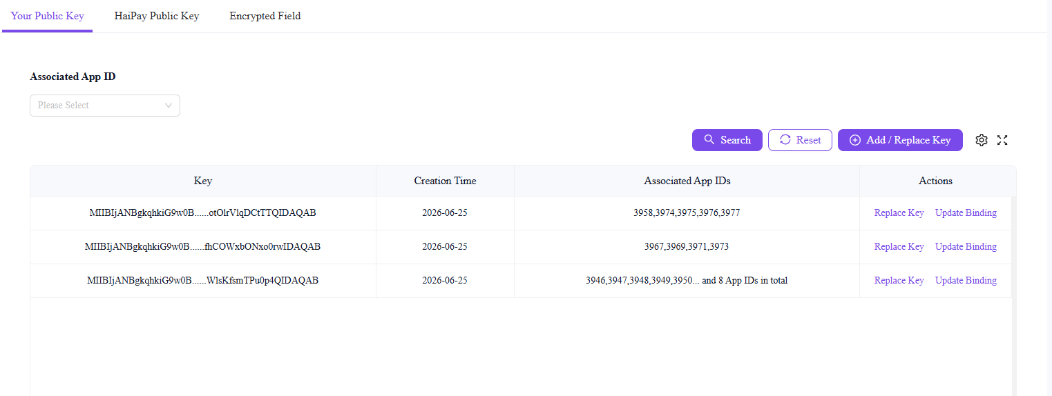 Key configuration panel main page