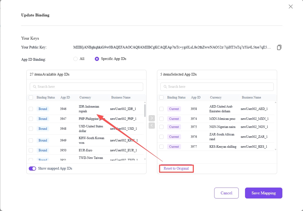 Change business ID mapping interface