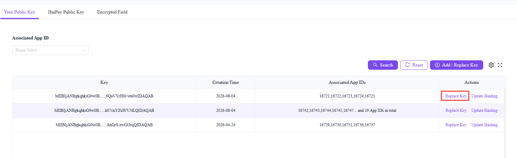 Replace key and change business ID mapping individually