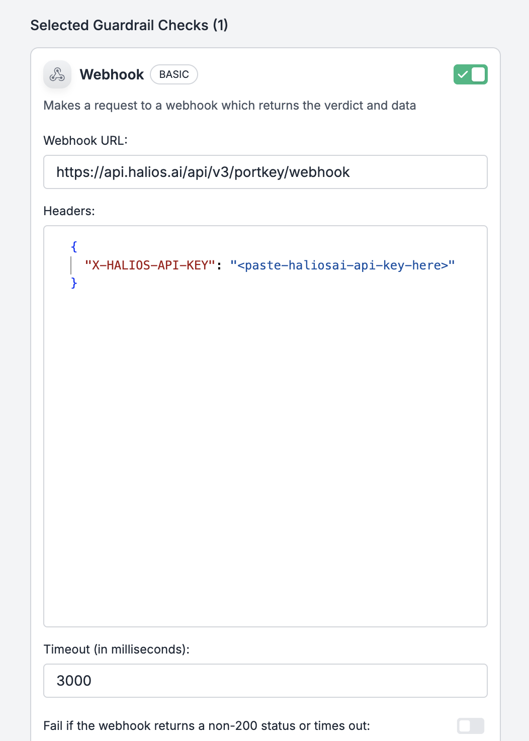 Portkey Webhook Guardrail Configuration