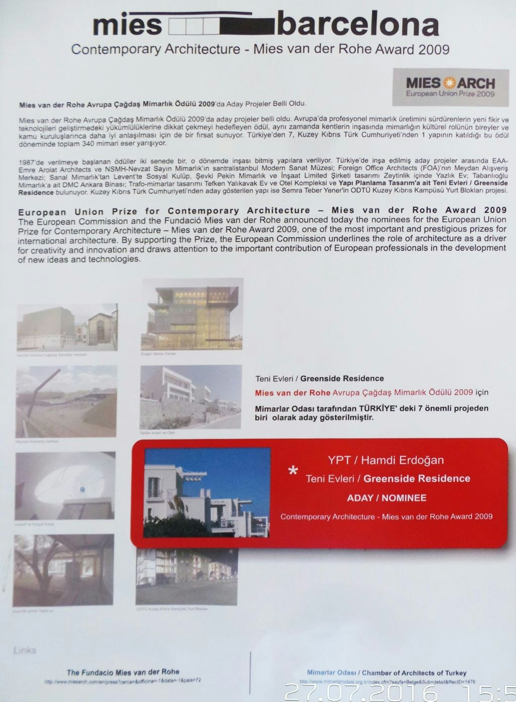 Mies van der Rohe Award 2009 - Nominee Certificate