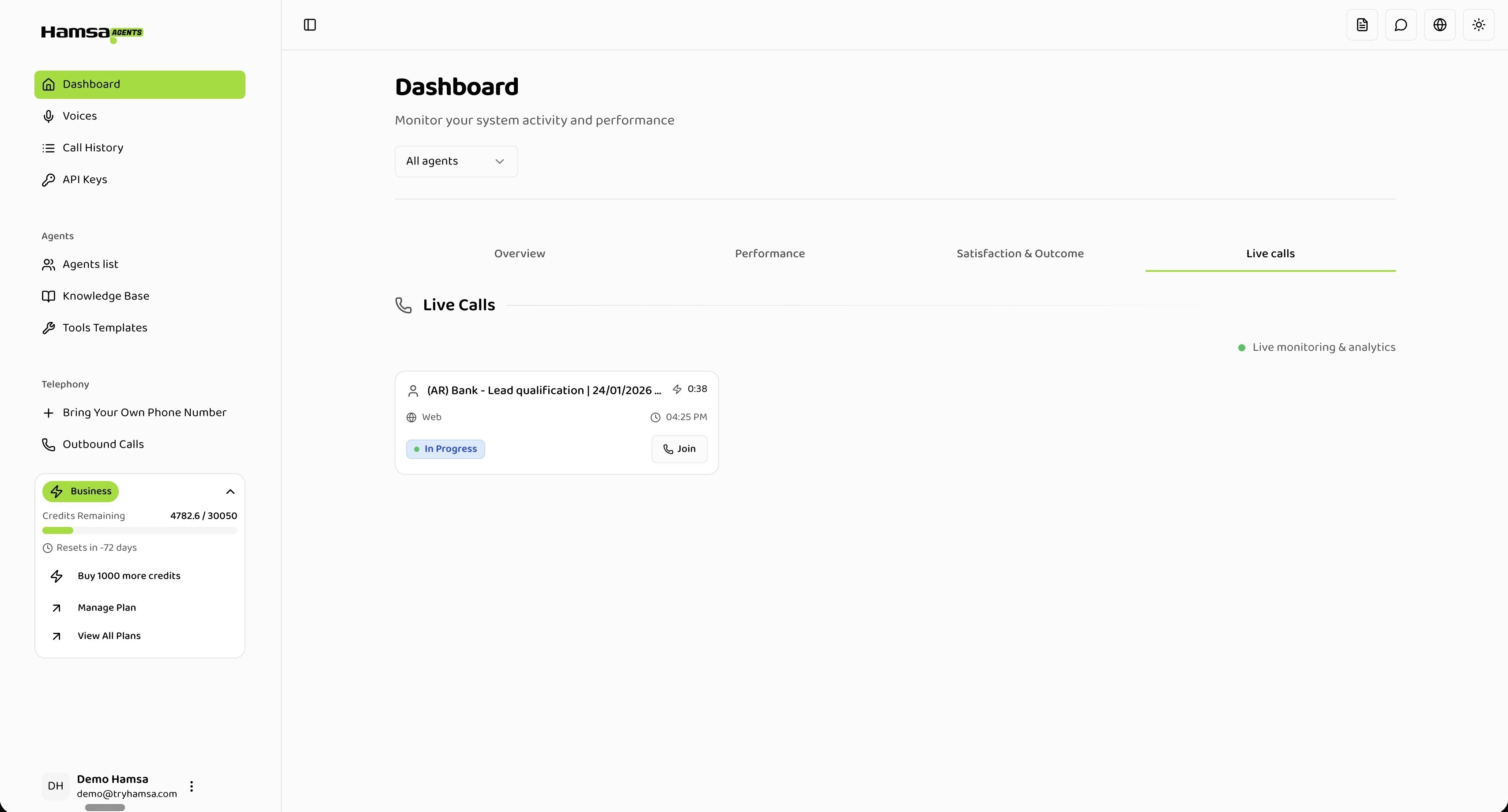 Live Calls Dashboard