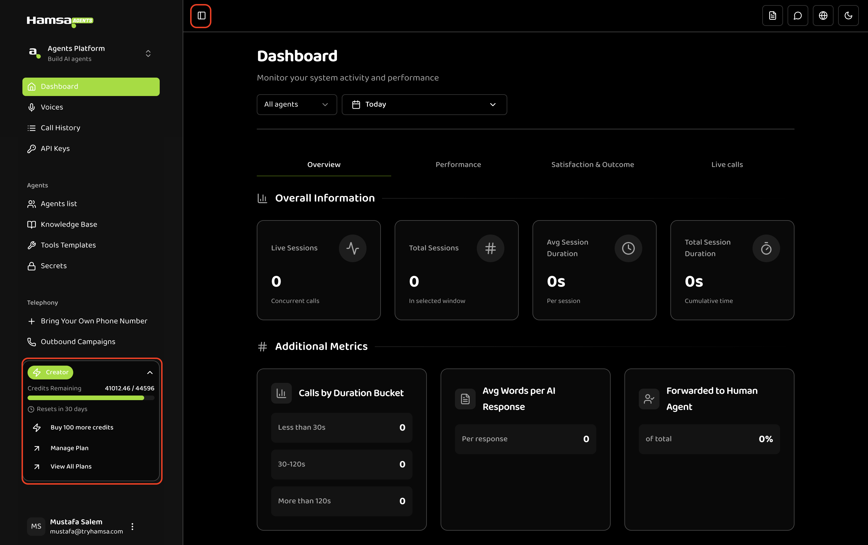 Credits Usage component