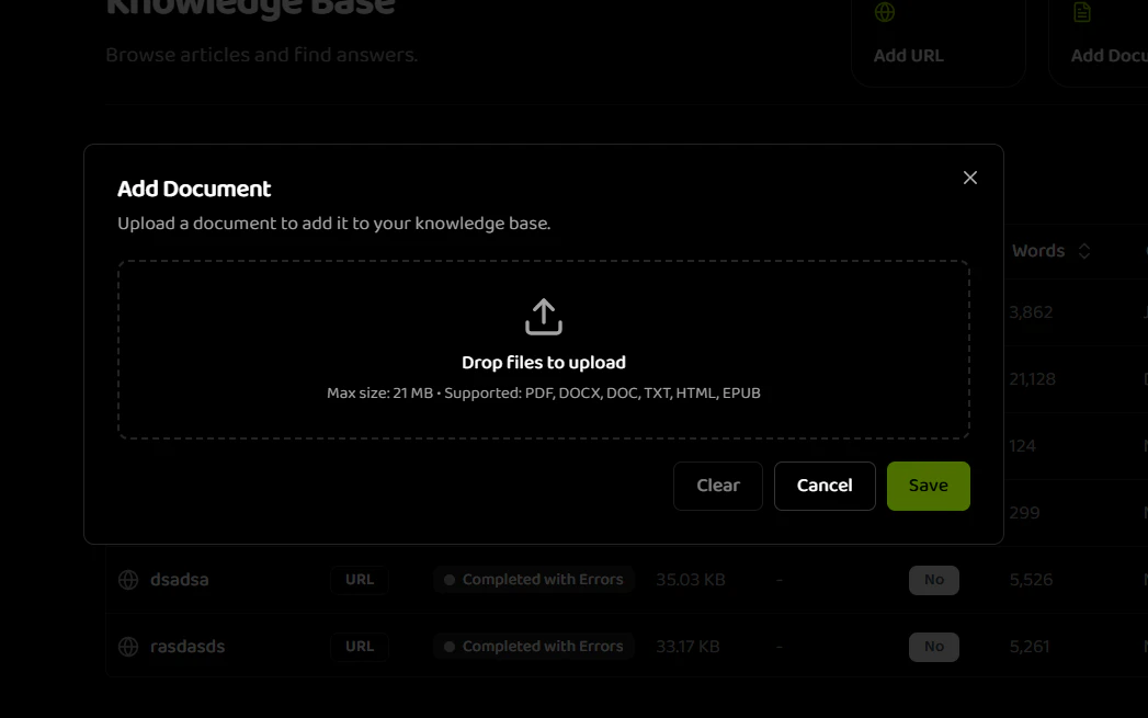 File upload interface showing drag and drop area and file list