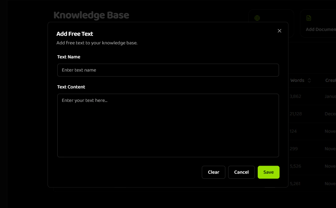 Create text item form showing name and content fields