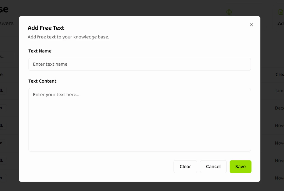 Create text item form showing name and content fields