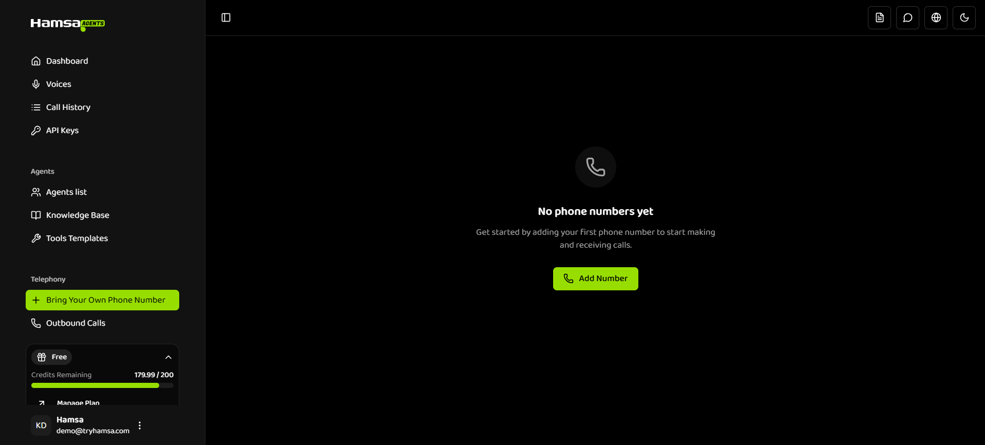 Navigate to Phone Numbers section