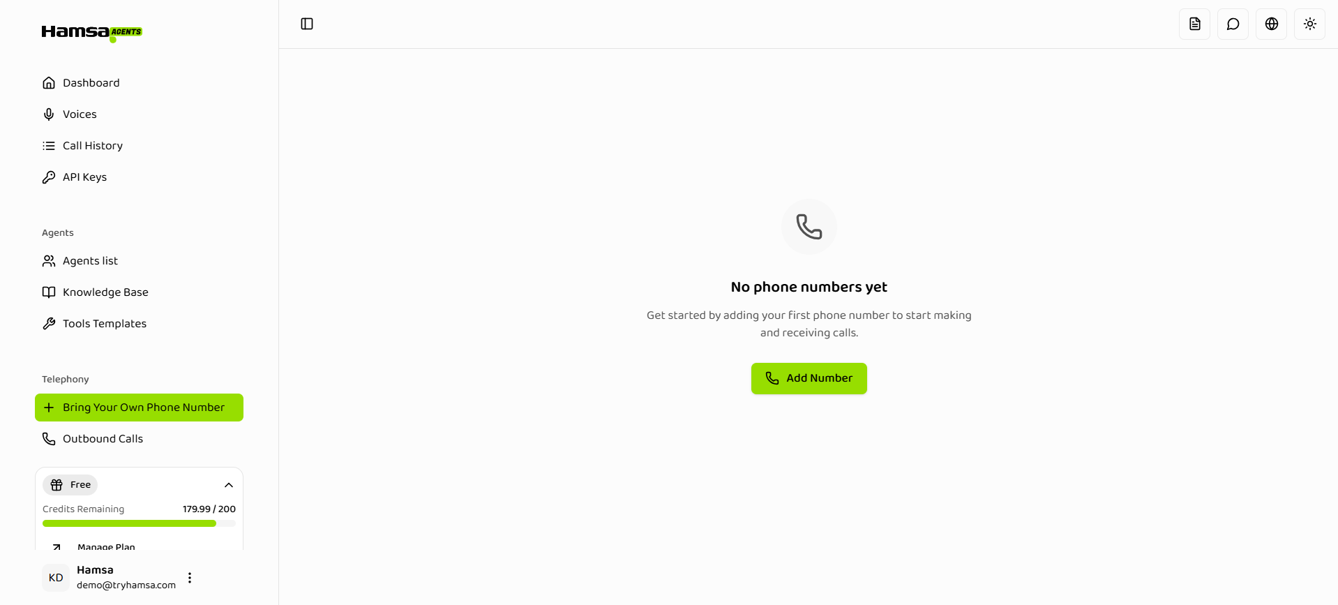 Navigate to Phone Numbers section