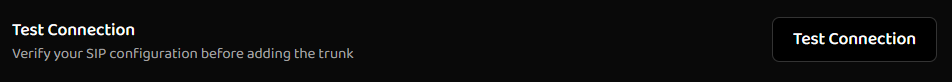 Test Connection section for SIP configuration