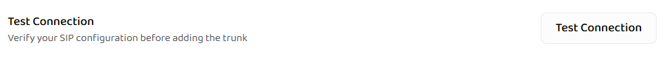Test Connection section for SIP configuration