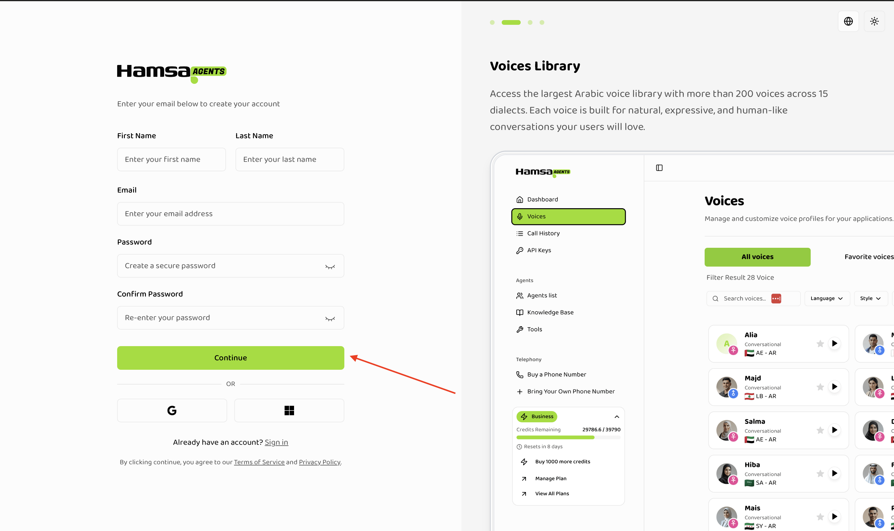 hamsa signup next component
