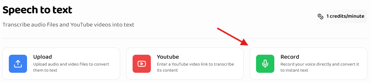 Navigate to Speech to Text section and click Record button